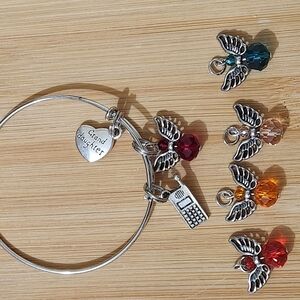 Handmade Bracelet Adjustable Bangle Granddaughter Birthstone Silver Angel Charm